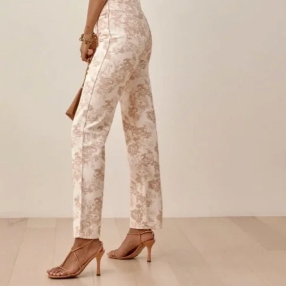Reformation Abalone Floral Toile High Rise Straight Jeans